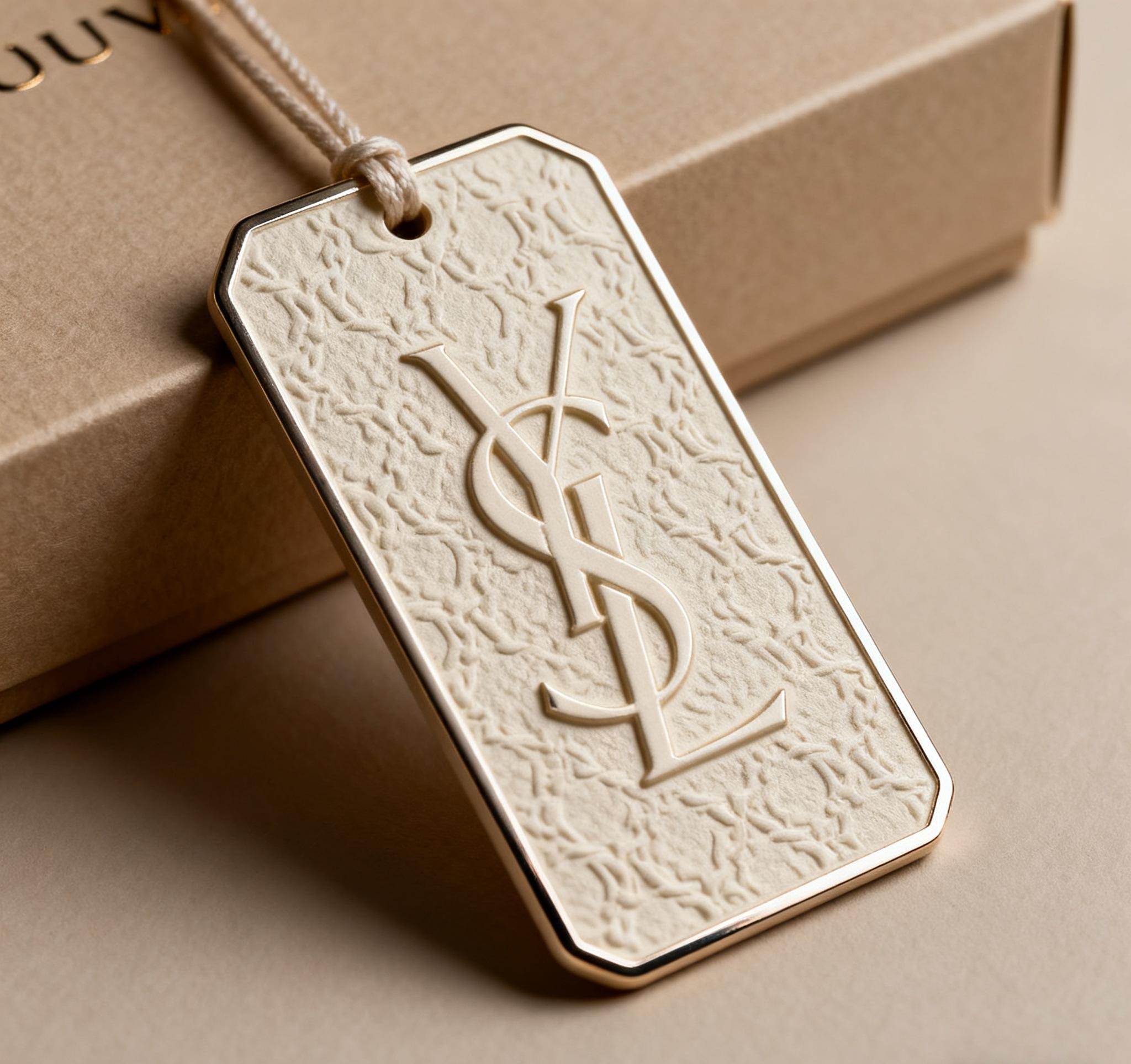 Premium embossed logo tag with elegant texture.